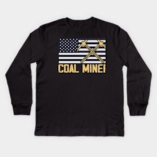 Coal Miner Flag American Patriotic Distressed Kids Long Sleeve T-Shirt